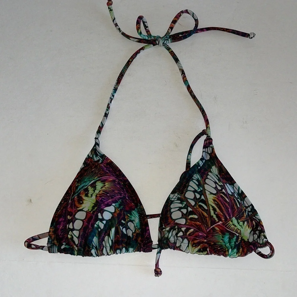 PilyQ Multicolored Triangle Padded String Bikini Top